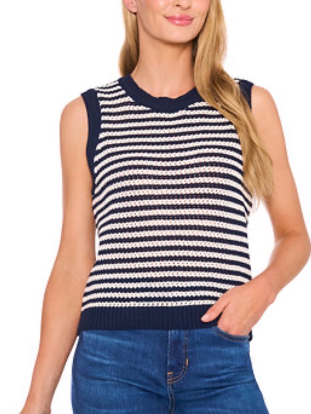 Loft Striped Navy and White Knit Sleeveless Top